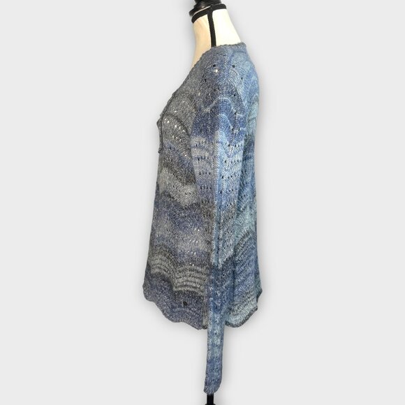 Noble Outfitters Denver Pointelle Pullover Sweater LARGE Blue Coastal Cowgirl - Picture 2 of 11